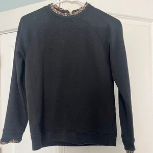 Jcrew ruffle neck and sleeve detail sweatshirt - black with leopoard - size XS